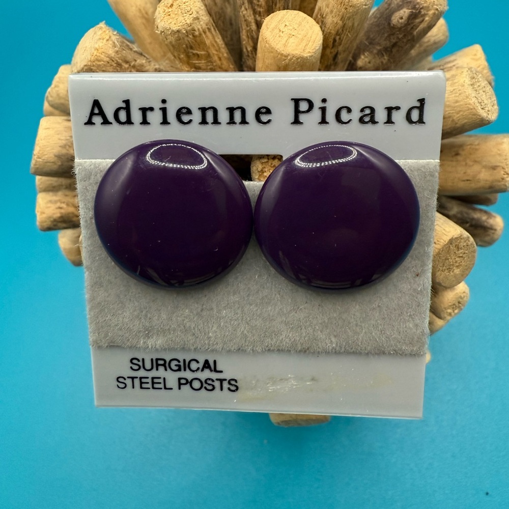 New Adrienne Picard  Purple button Earrings Surgical Steel